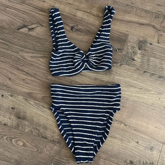 Hunza G Bonnie Stripe Bikini Swim Set Navy White One Size - Picture 2 of 6